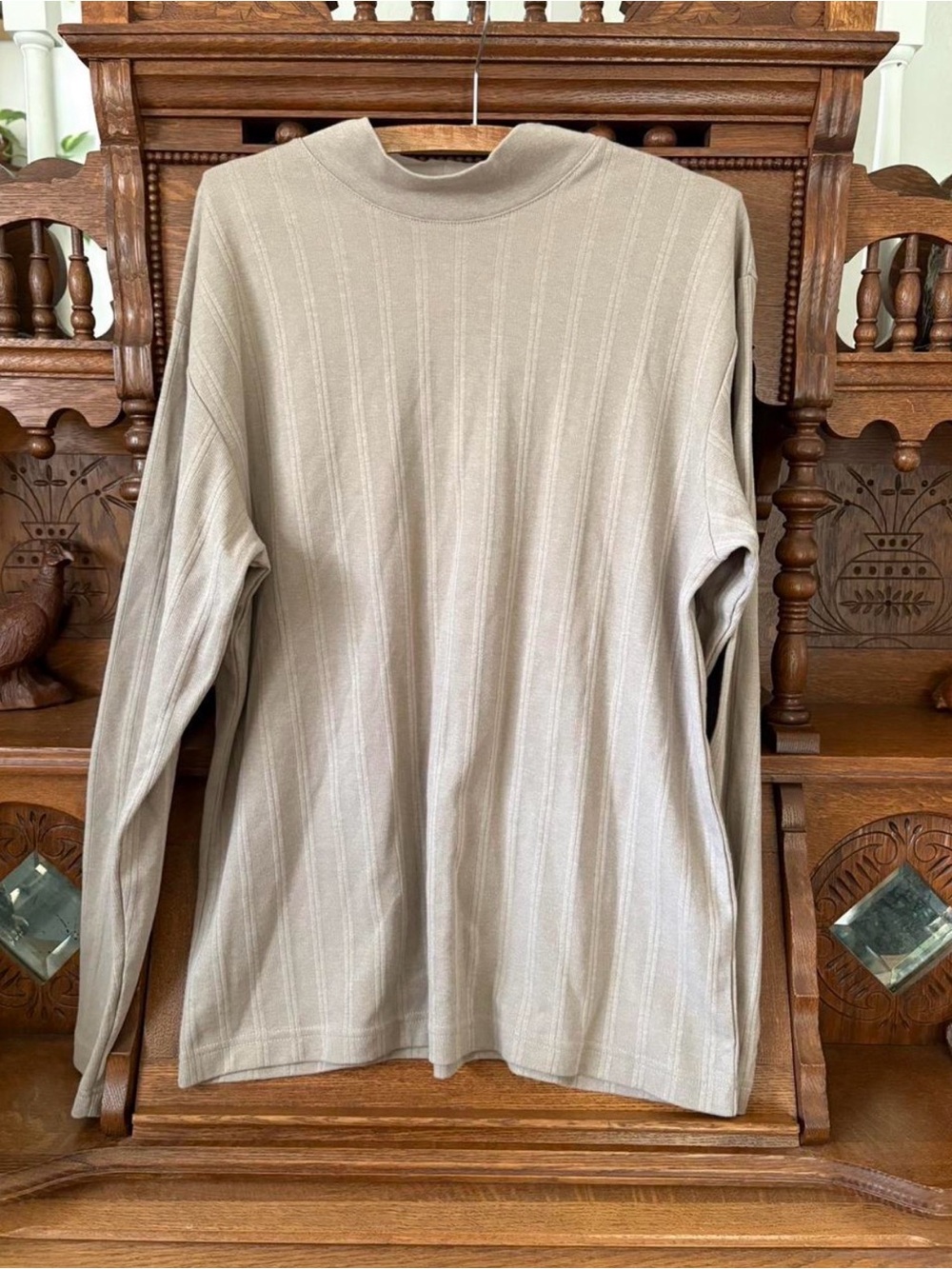 Scandia Woods Beige Fisherman Academia Mock neck Sweater